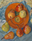 Pears on an orange dish