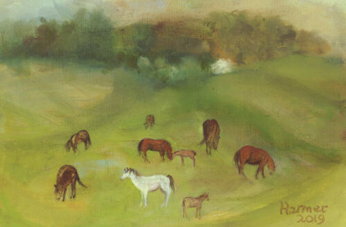 Welsh Ponies on Daneway Banks - oil painting