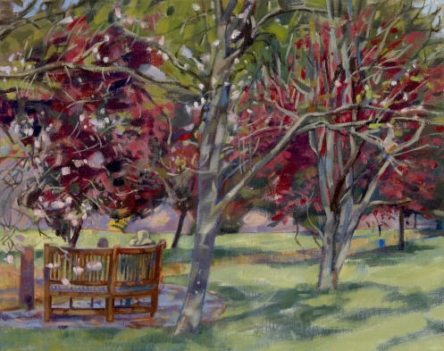 Mary in the sunken garden, Cumbria - oil  painting by Sarah Bryant