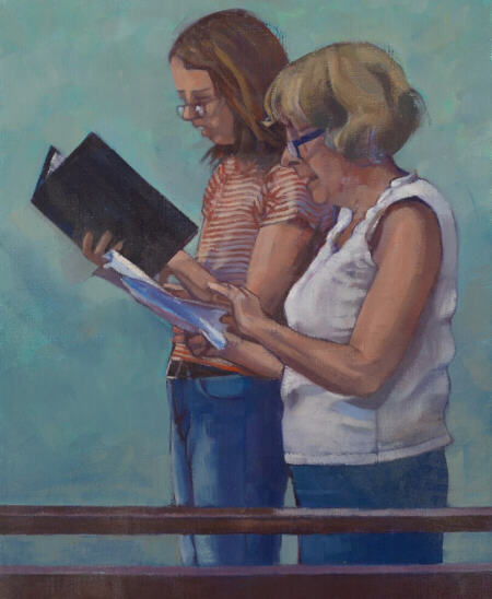 Behind the cellists - oil painting by Sarah Bryant