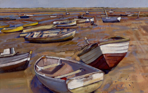 Beached at Brancaster Staithe - oil painting by Sarah Bryant