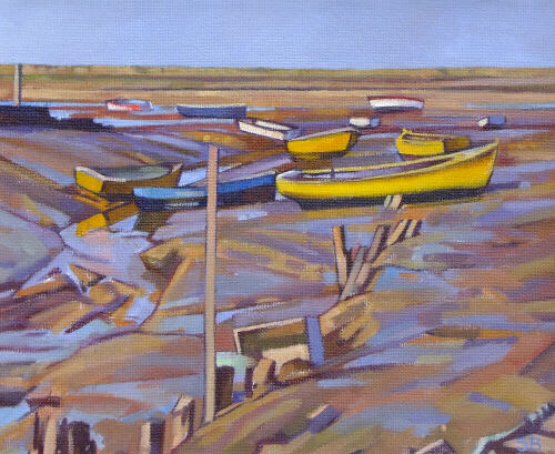 Evening light at Brancaster Staithe, Norfolk - oil painting by Sarah Bryant