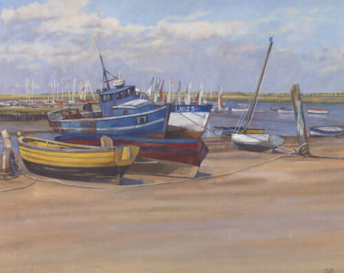 Midday at Brancaster Staithe - oil painting by Sarah Bryant